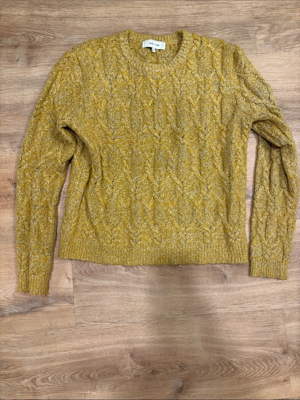 John + Jenn Textured Cable Crewneck Sweater in Mustard Yellow